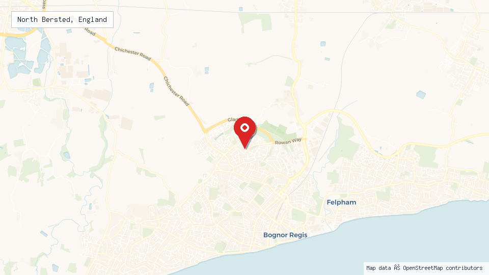 Street map of North Bersted, England with location pin