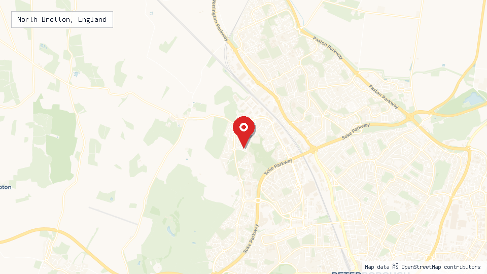 Street map of North Bretton, England with location pin