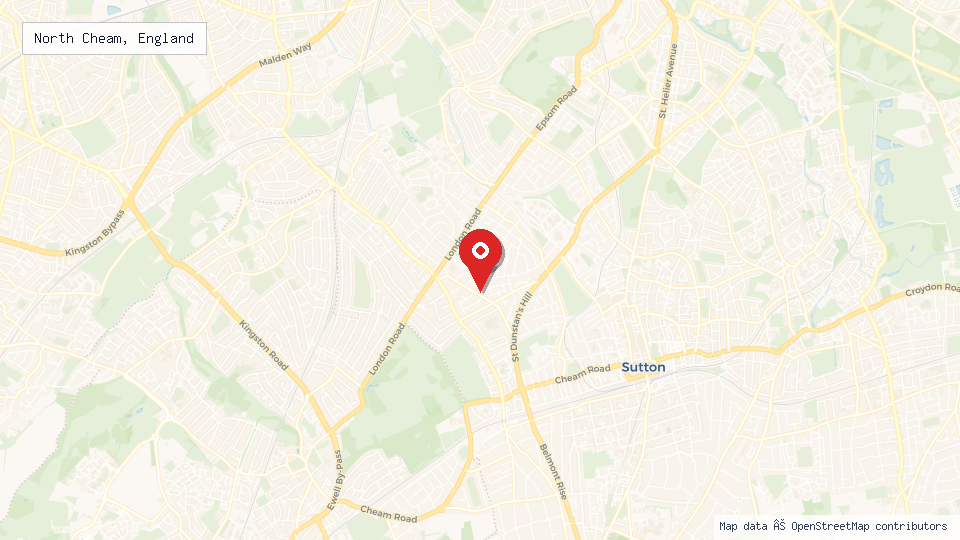 Street map of North Cheam, England with location pin