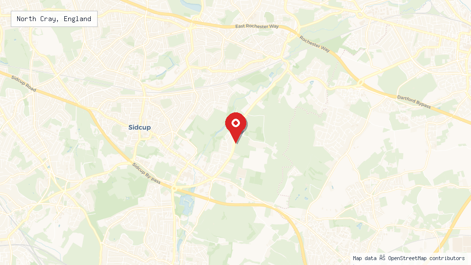 Street map of North Cray, England with location pin