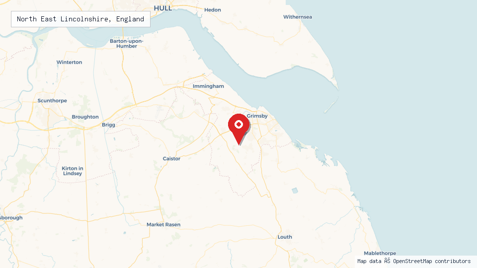 Street map of North East Lincolnshire, England with location pin