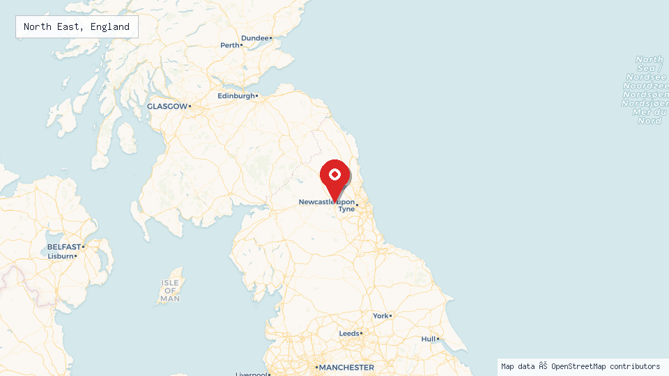 Street map of North East, England with location pin