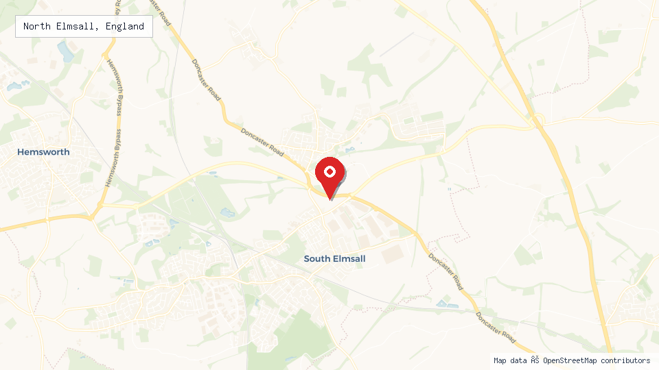 Street map of North Elmsall, England with location pin
