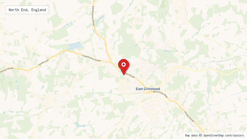 Street map of North End, England with location pin