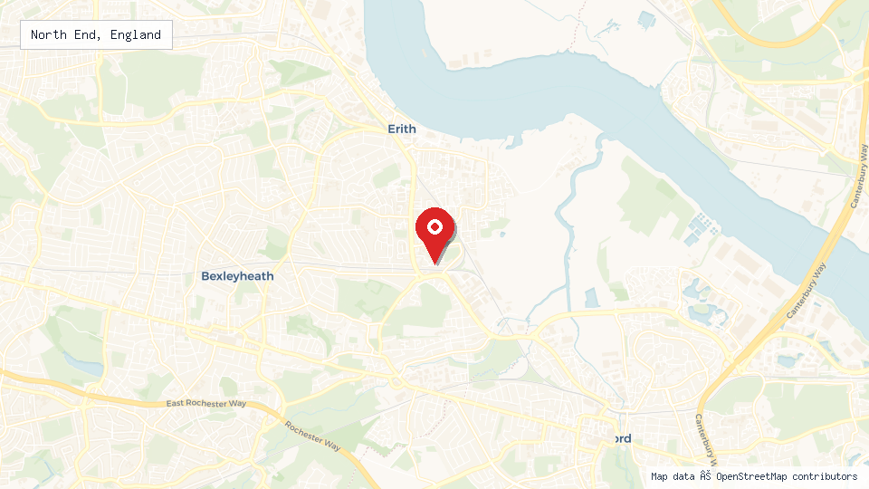 Street map of North End, England with location pin