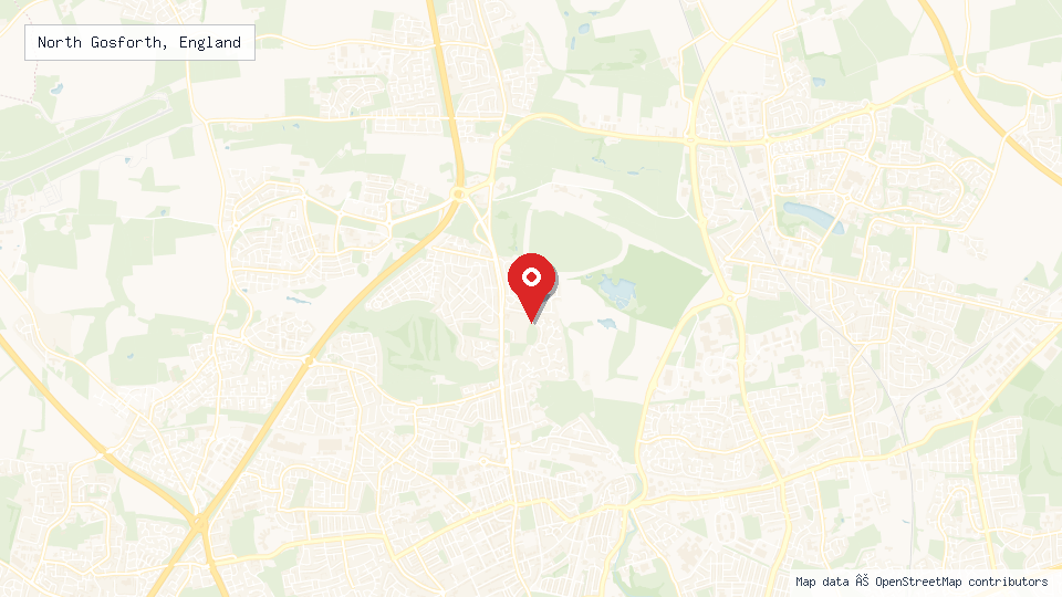 Street map of North Gosforth, England with location pin