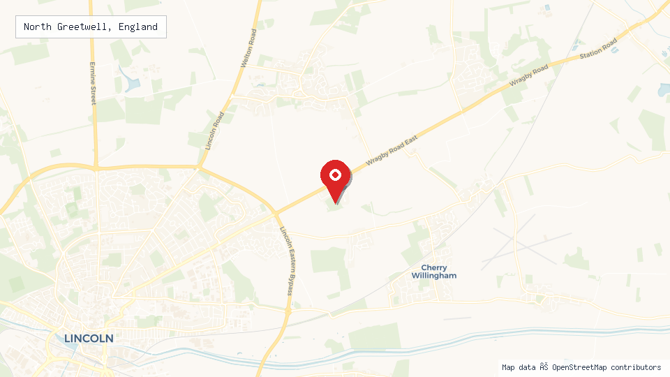 Street map of North Greetwell, England with location pin