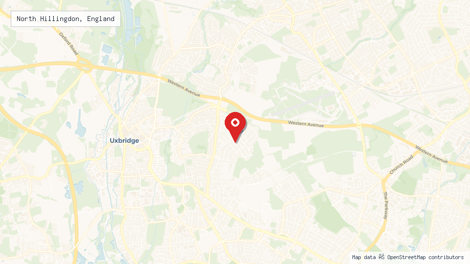 Street map of North Hillingdon, England with location pin