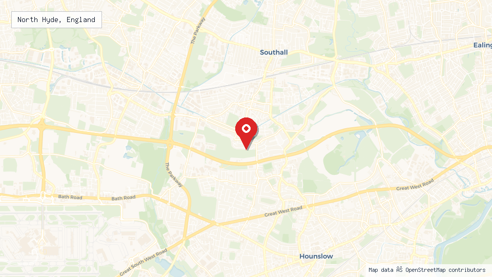 Street map of North Hyde, England with location pin