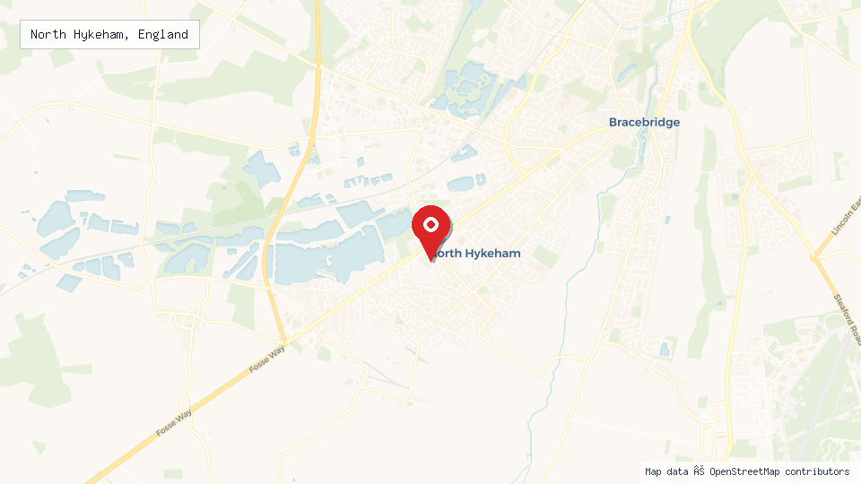 Street map of North Hykeham, England with location pin