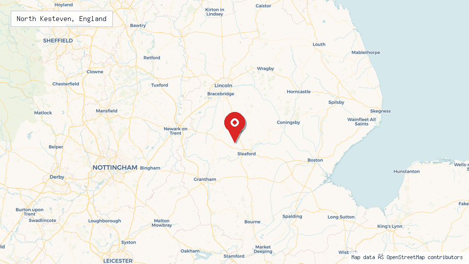 Street map of North Kesteven, England with location pin