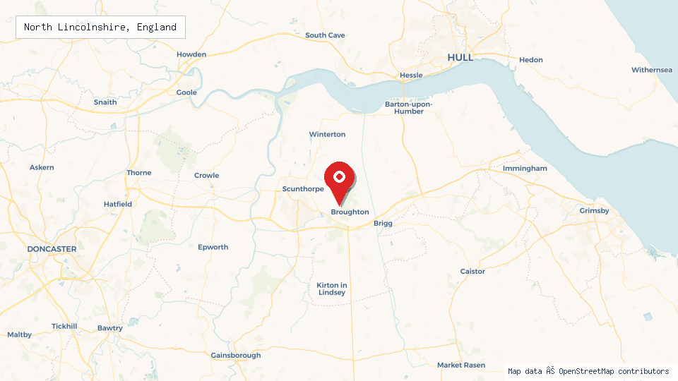Street map of North Lincolnshire, England with location pin