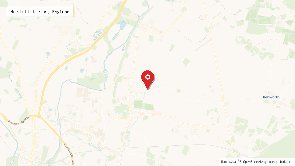 Street map of North Littleton, England with location pin