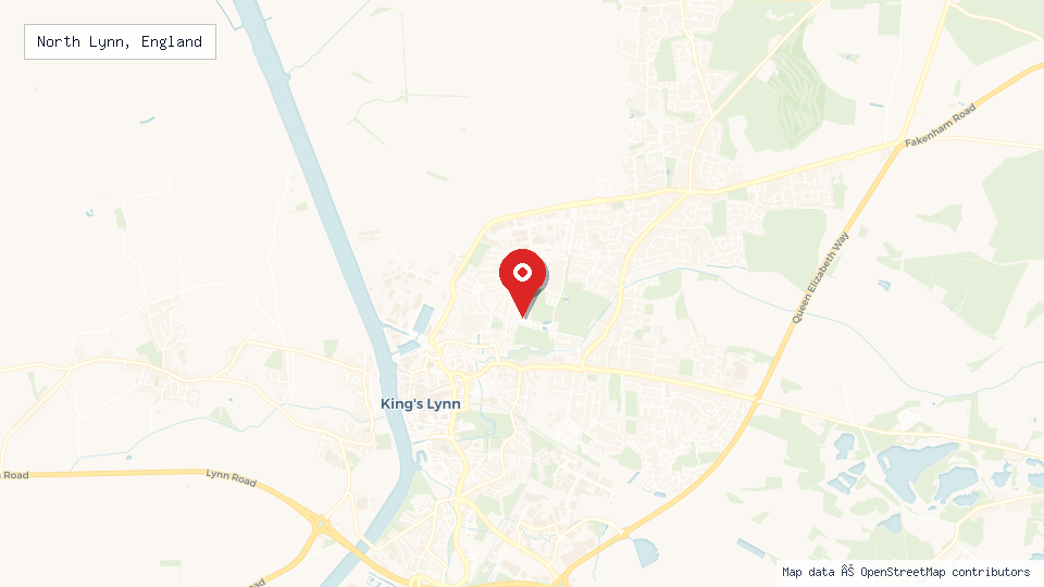 Street map of North Lynn, England with location pin