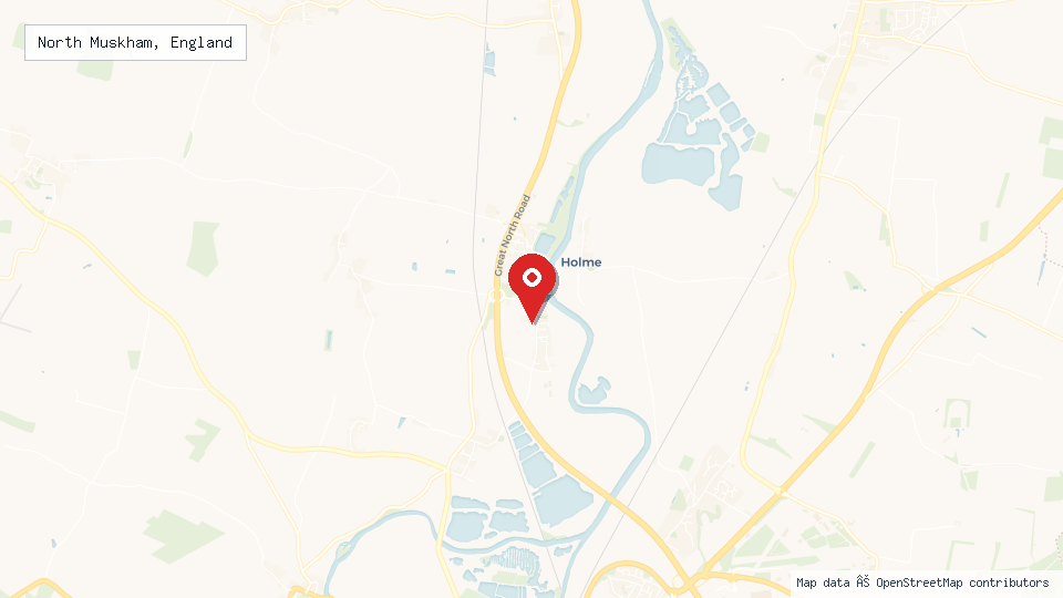Street map of North Muskham, England with location pin