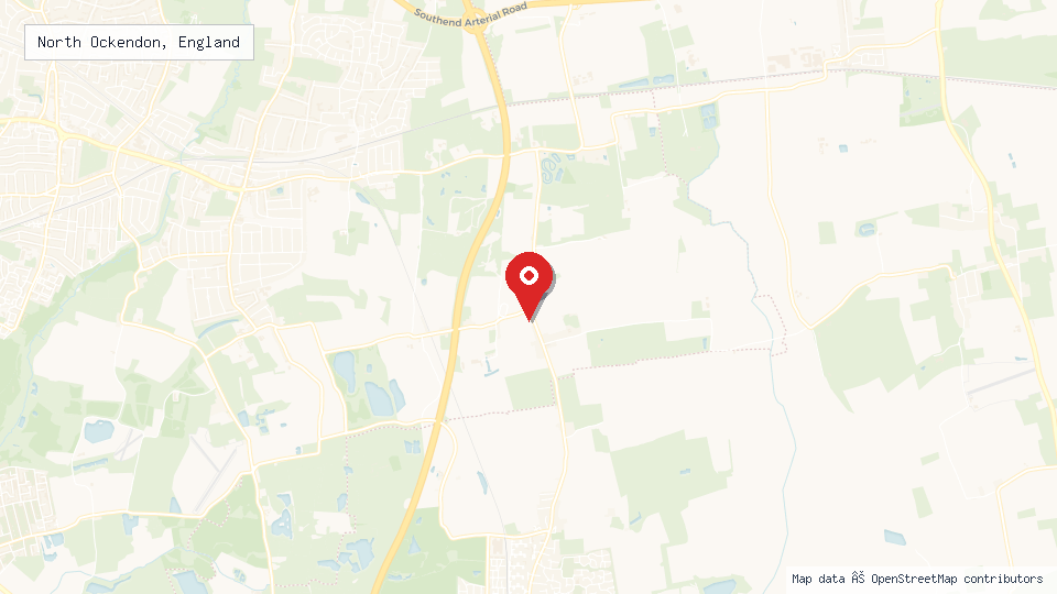 Street map of North Ockendon, England with location pin
