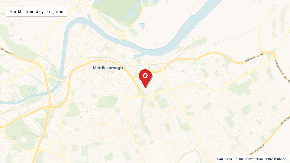 Street map of North Ormesby, England with location pin