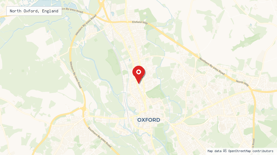 Street map of North Oxford, England with location pin