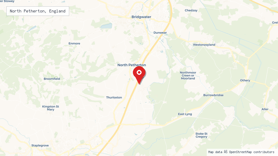 Street map of North Petherton, England with location pin