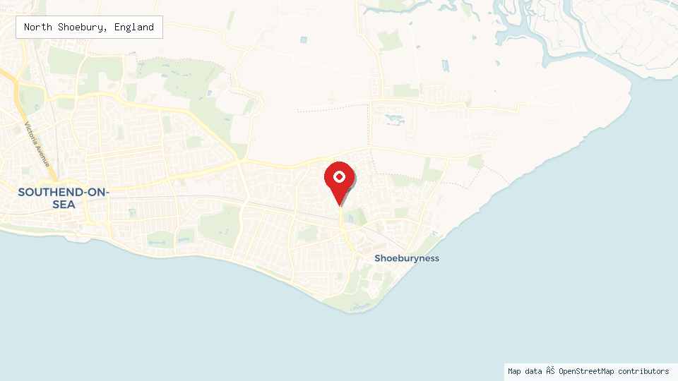 Street map of North Shoebury, England with location pin