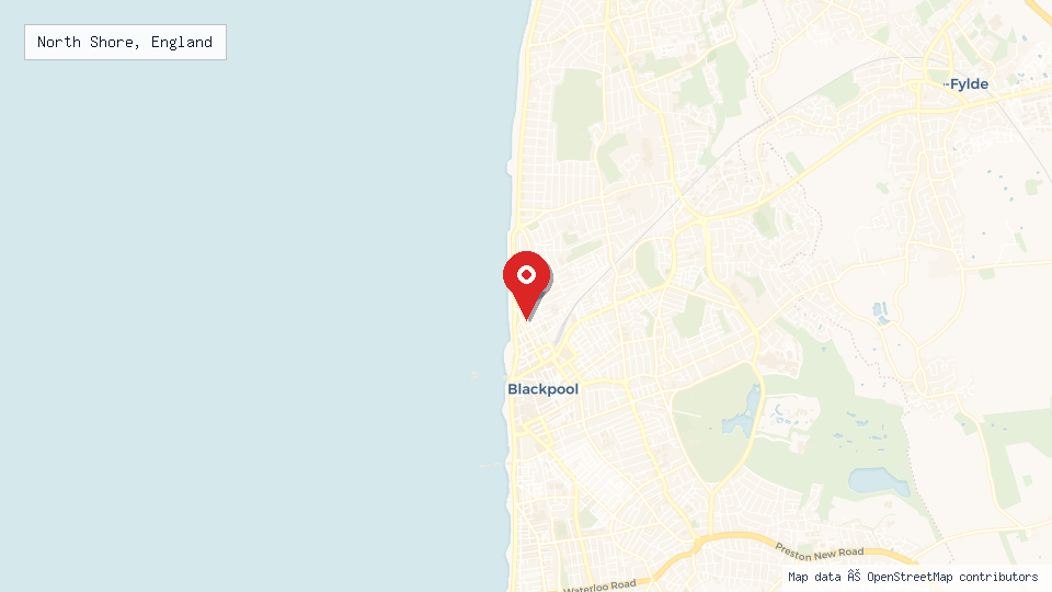 Street map of North Shore, England with location pin