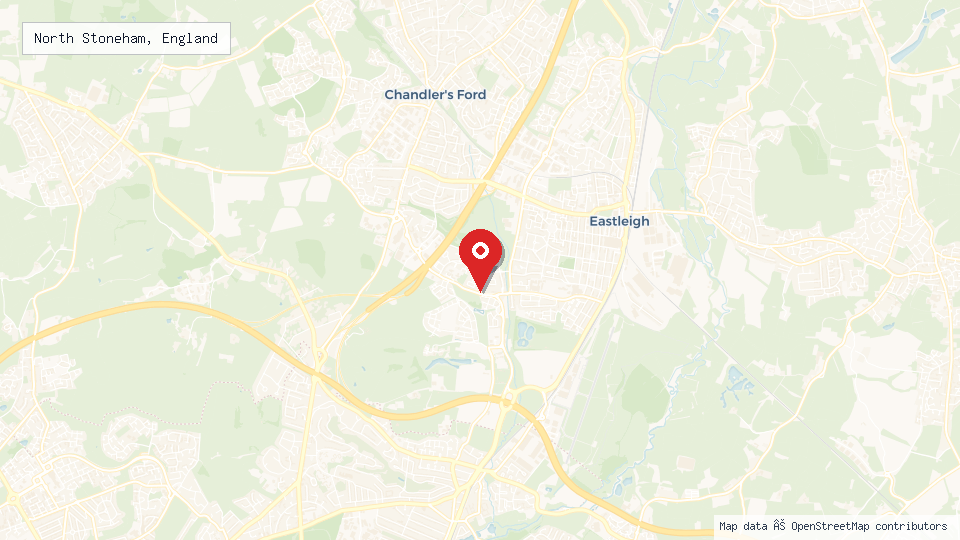 Street map of North Stoneham, England with location pin