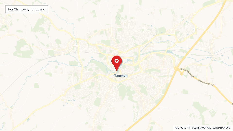 Street map of North Town, England with location pin