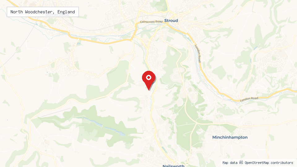 Street map of North Woodchester, England with location pin