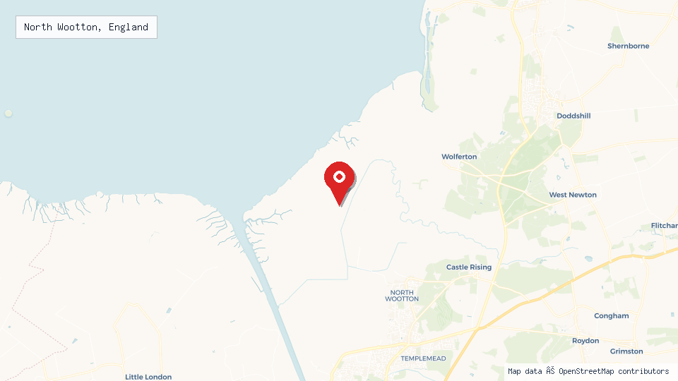 Street map of North Wootton, England with location pin