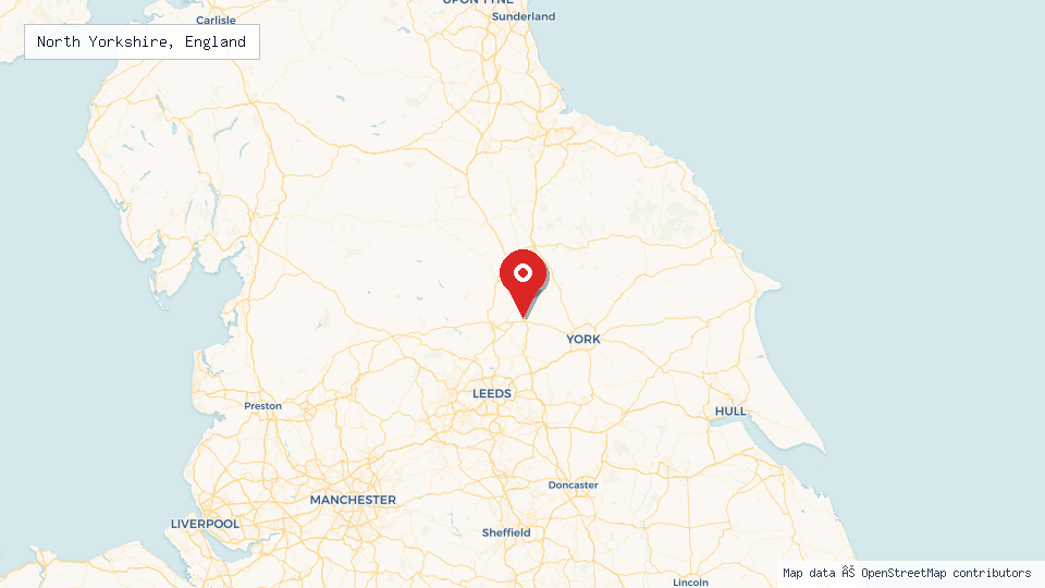 Street map of North Yorkshire, England with location pin