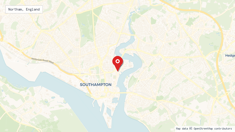 Street map of Northam, England with location pin