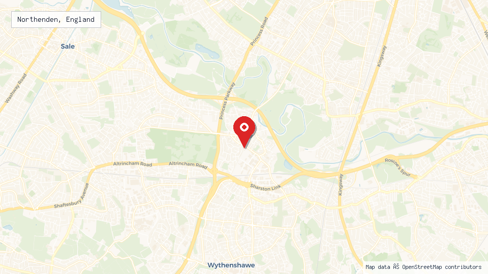 Street map of Northenden, England with location pin