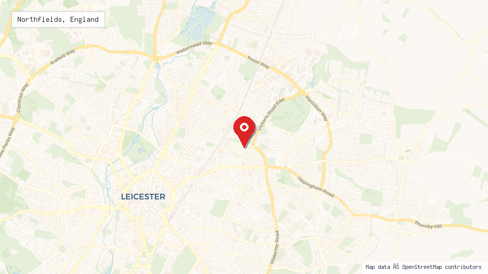 Street map of Northfields, England with location pin