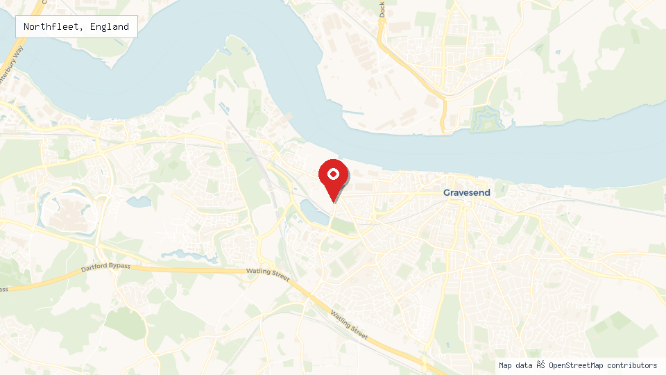 Street map of Northfleet, England with location pin
