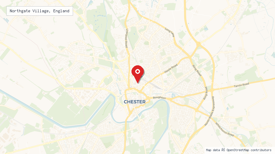 Street map of Northgate Village, England with location pin