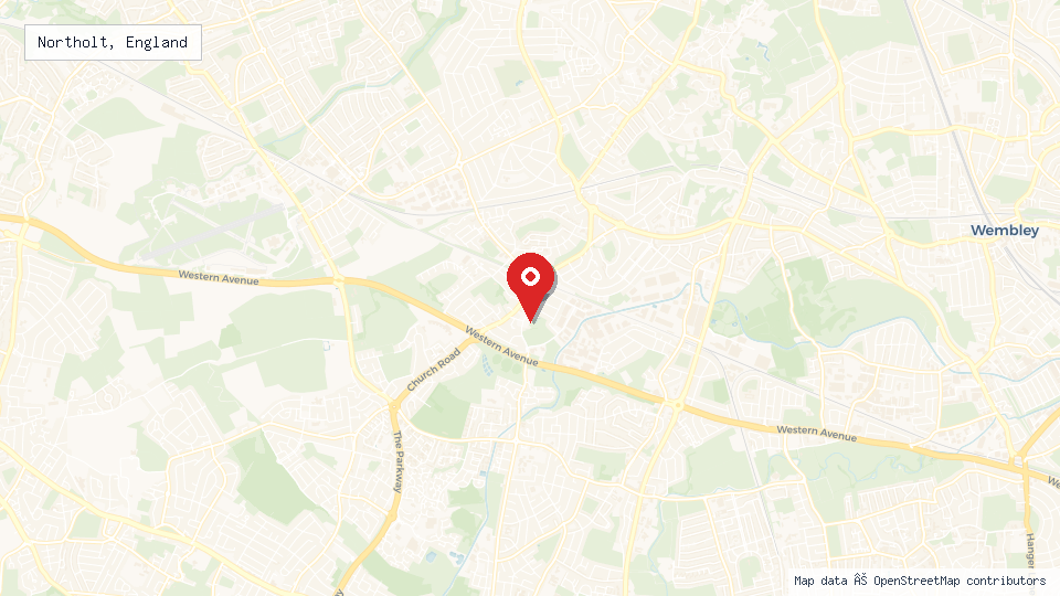 Street map of Northolt, England with location pin