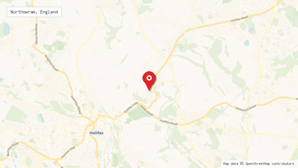 Street map of Northowram, England with location pin