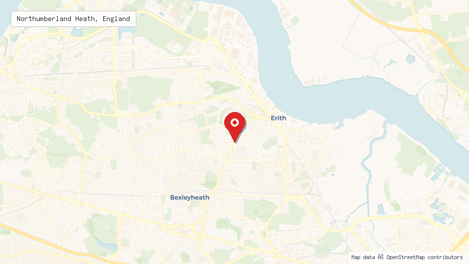 Street map of Northumberland Heath, England with location pin