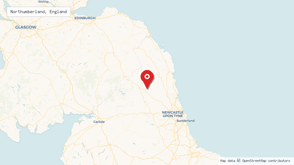 Street map of Northumberland, England with location pin
