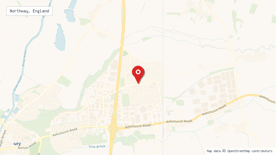 Street map of Northway, England with location pin