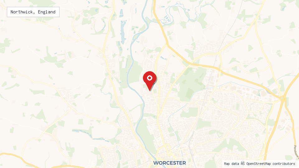 Street map of Northwick, England with location pin