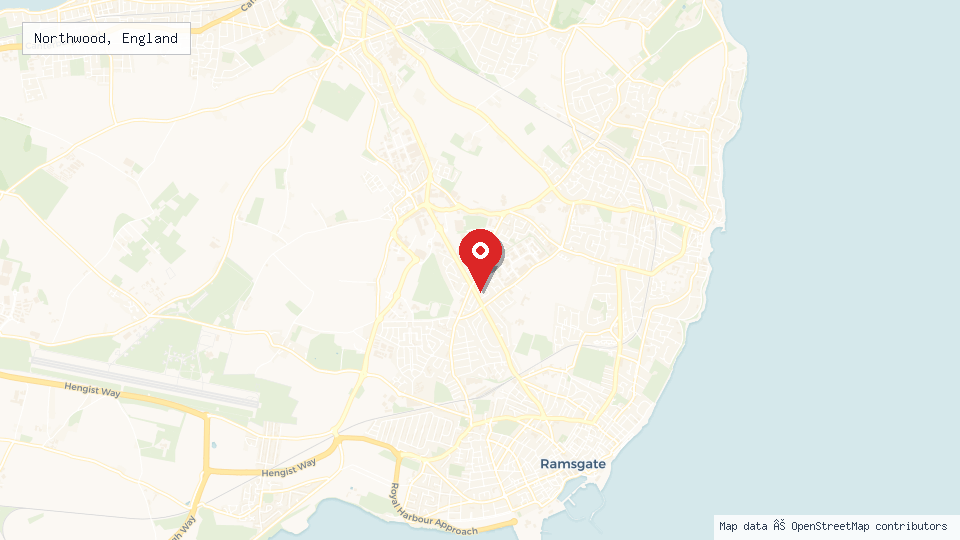 Street map of Northwood, England with location pin