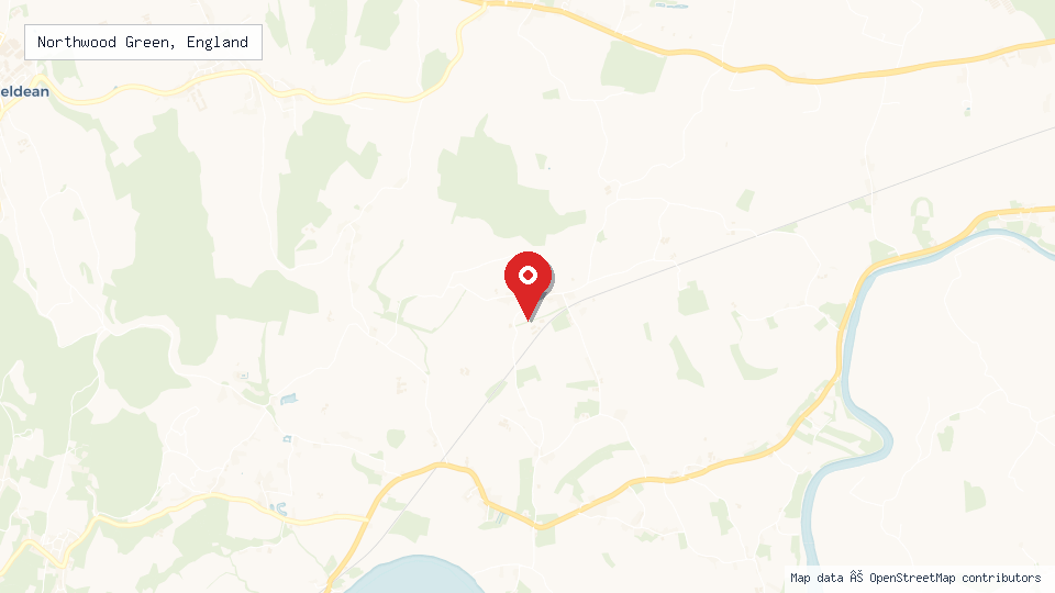 Street map of Northwood Green, England with location pin