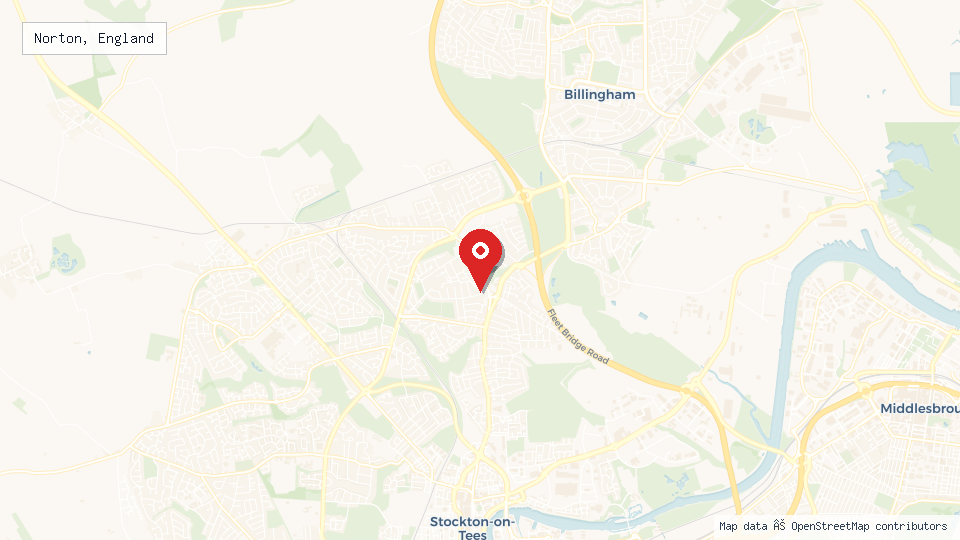 Street map of Norton, England with location pin