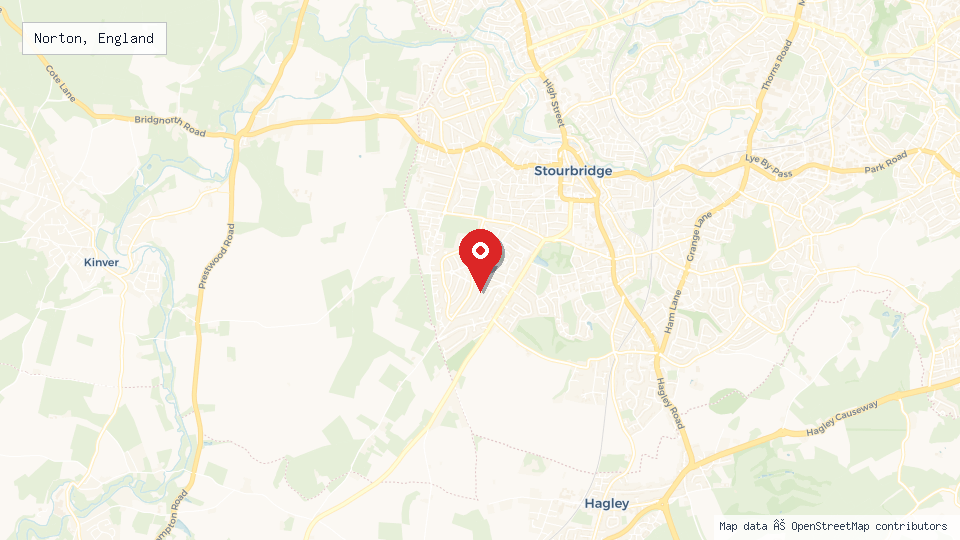Street map of Norton, England with location pin