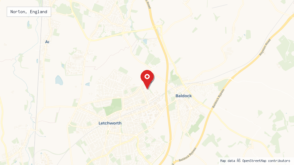 Street map of Norton, England with location pin