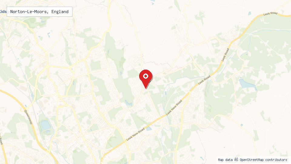 Street map of Norton-Le-Moors, England with location pin