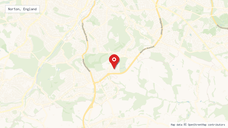 Street map of Norton, England with location pin