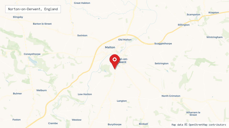 Street map of Norton-on-Derwent, England with location pin