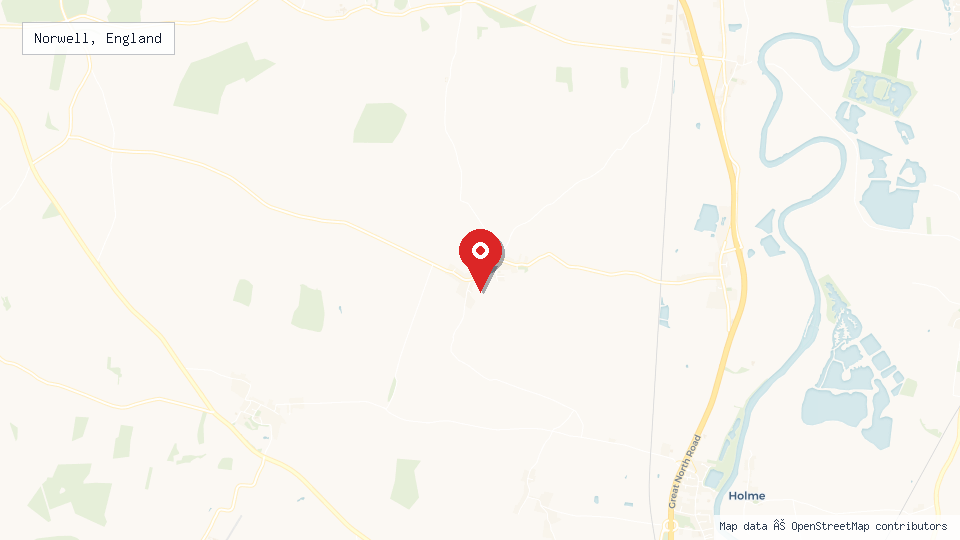 Street map of Norwell, England with location pin